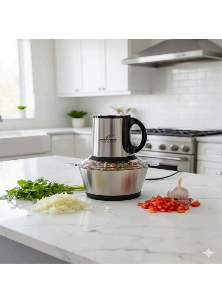 Imported 3-liter stainless steel chopper – 3-year replacement warranty.